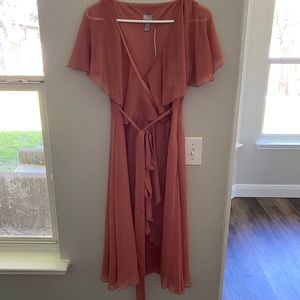 Rose pink ASOS cape back dipped hem midi dress